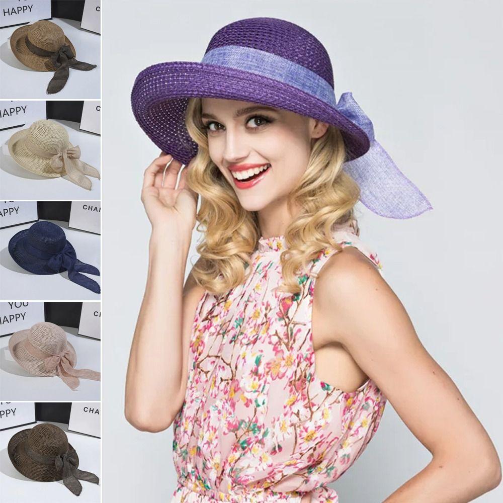 1Pcs Vintage Summer Sun Hat with Bowknot Casual Straw Cap New Women Hat  for Outdoor Travel Beach