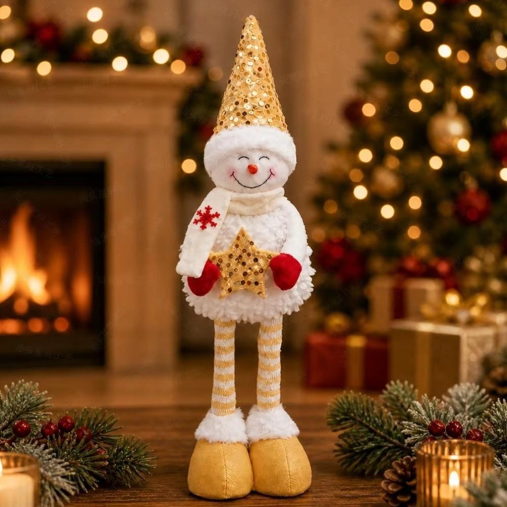 Sequined Retractable Snowman Figurine Sparkling Soft Fabric Christmas Snowman Stretchable Star Xmas Tabletop Ornament