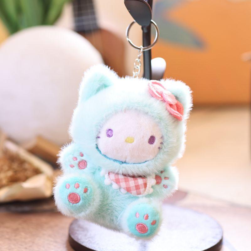 Gebetsbär Niedliche KT Katze Schlüsselanhänger Plüschtier, Superweiche Kurzplüschpuppe, 14cm, Rosa Weiß Blau Leopard Lila Schwarz