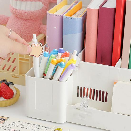 Cute Desktop File Organizer for Students Foldable Book Holder Bookend Shelf for Documents Stationery Pen Holder School Supplies