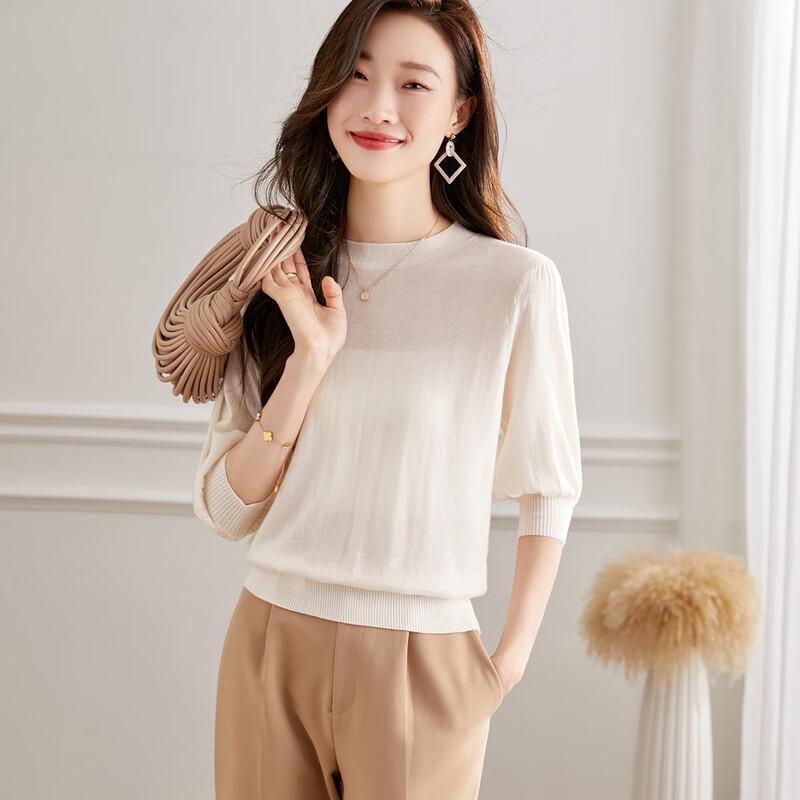 Srcr Women's Mid-Sleeve Wool Blend Puff Sleeve Knit Top