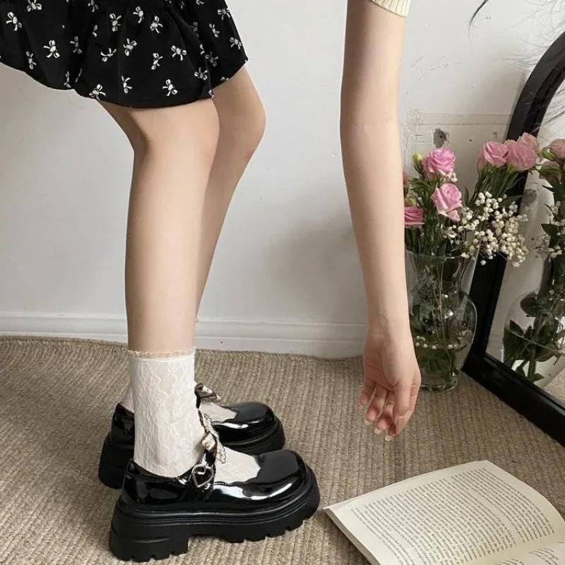 Fashion Chunky Heels Ladies Pumps Round Toe With Bow Japanese Style Lolita Women's Shoes Comfortable and Elegant Fashion Young Spring 39
