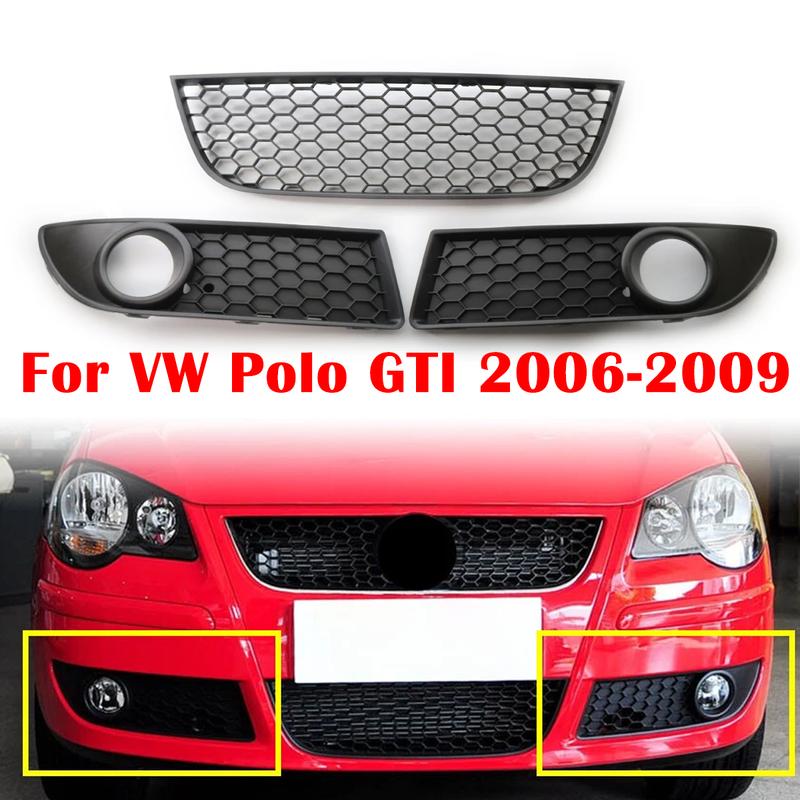 Front Lower Bumper Fog Light Grilles Center Grill Vent For VW Polo GTI 2006-2009 Car Accessories 6Q0853666G 6Q0853665E