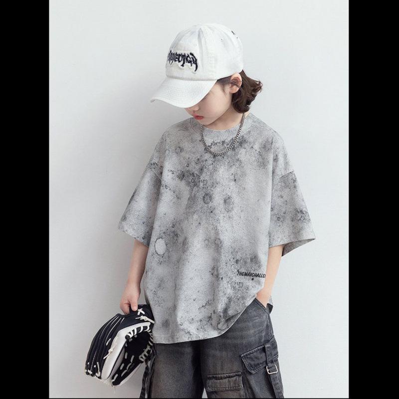 Kids Summer Thin Tie Dye Short Sleeve T Shirt Fashionable Round Neck Top For Older Children