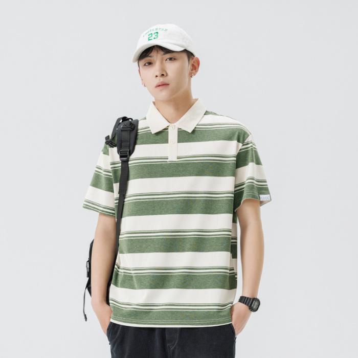 Dernier Polo rayé pour homme à manches courtes T-shirt pour homme à revers fin Haut court