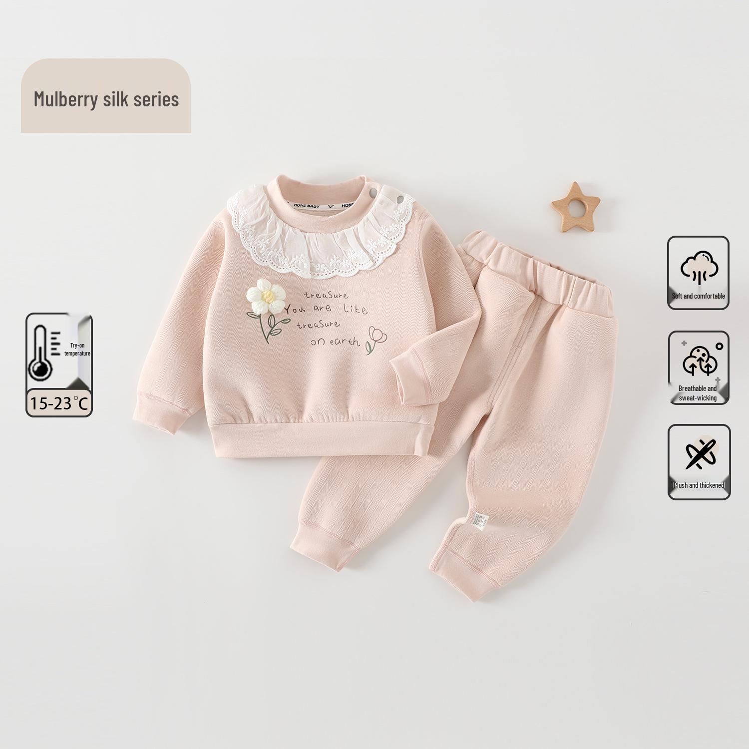 Autumn-Winter Velvet-Thickened Baby & Kids Silk Hoodie Set 73 cm