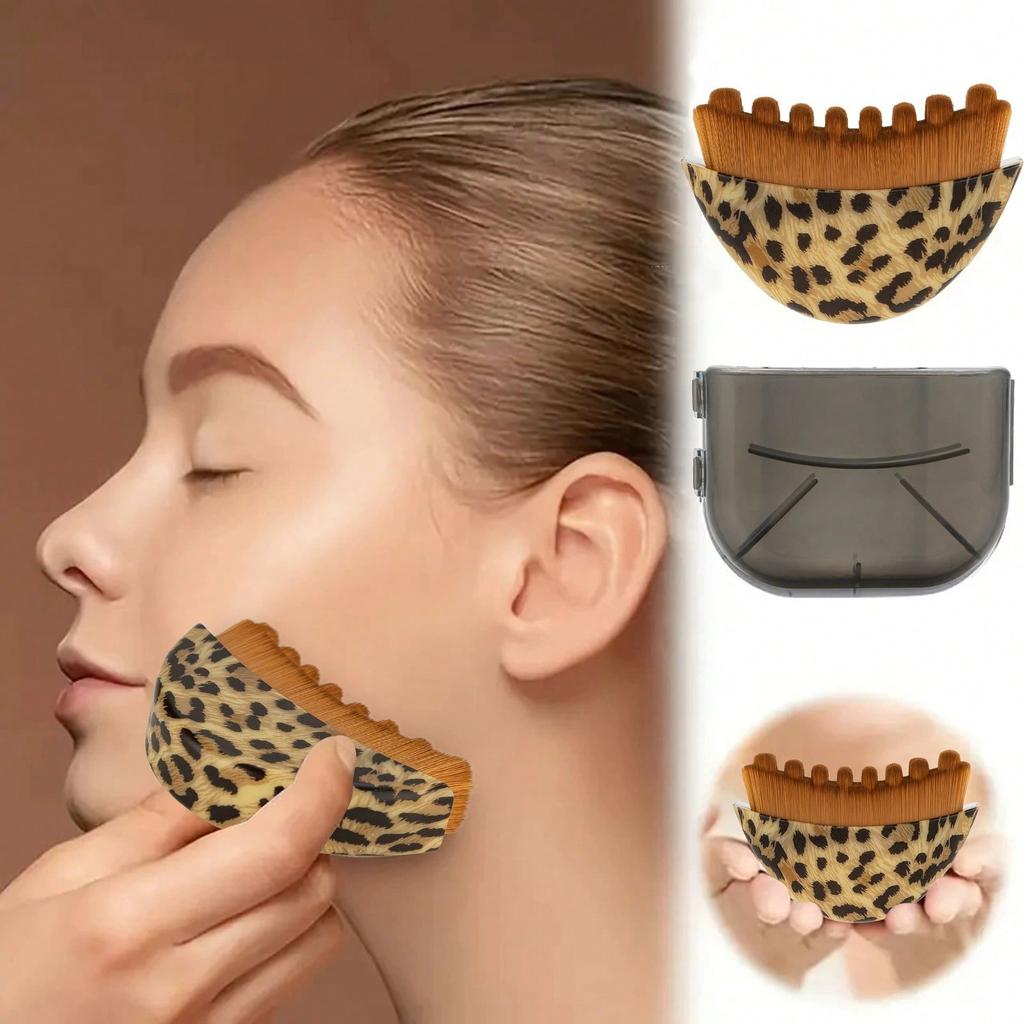 1pcs Leopard Print Contour Face Brush, Dry Brush For Face, Chin And Jawline Massager, Ergonomic Design Precisely Fits Skin