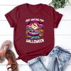 Just Waiting for Halloween T Shirt Skeleton Tshirt Funny Spooky Halloween Skeleton T Shirts Short Sleeve T-shirts Vintage Tees
