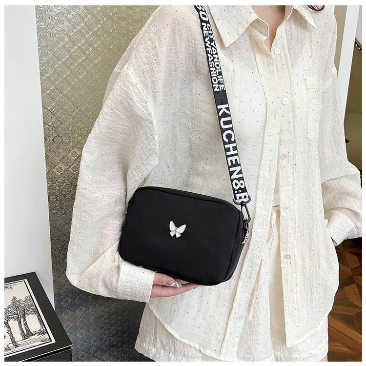 Wide Strap Nylon Underarm Bag for Women, Solid Color Quilted Shoulder Purse, Soft Wavy Texture Crossbody Bag, Minimalist Daily Tote