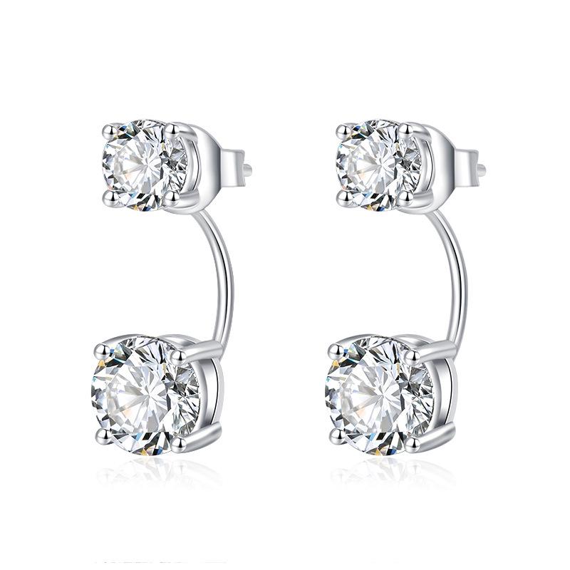 925 Sterling Silver Moissanite Four-Prong Stud Earrings with Eight Hearts and Arrows Design - European and American Style.