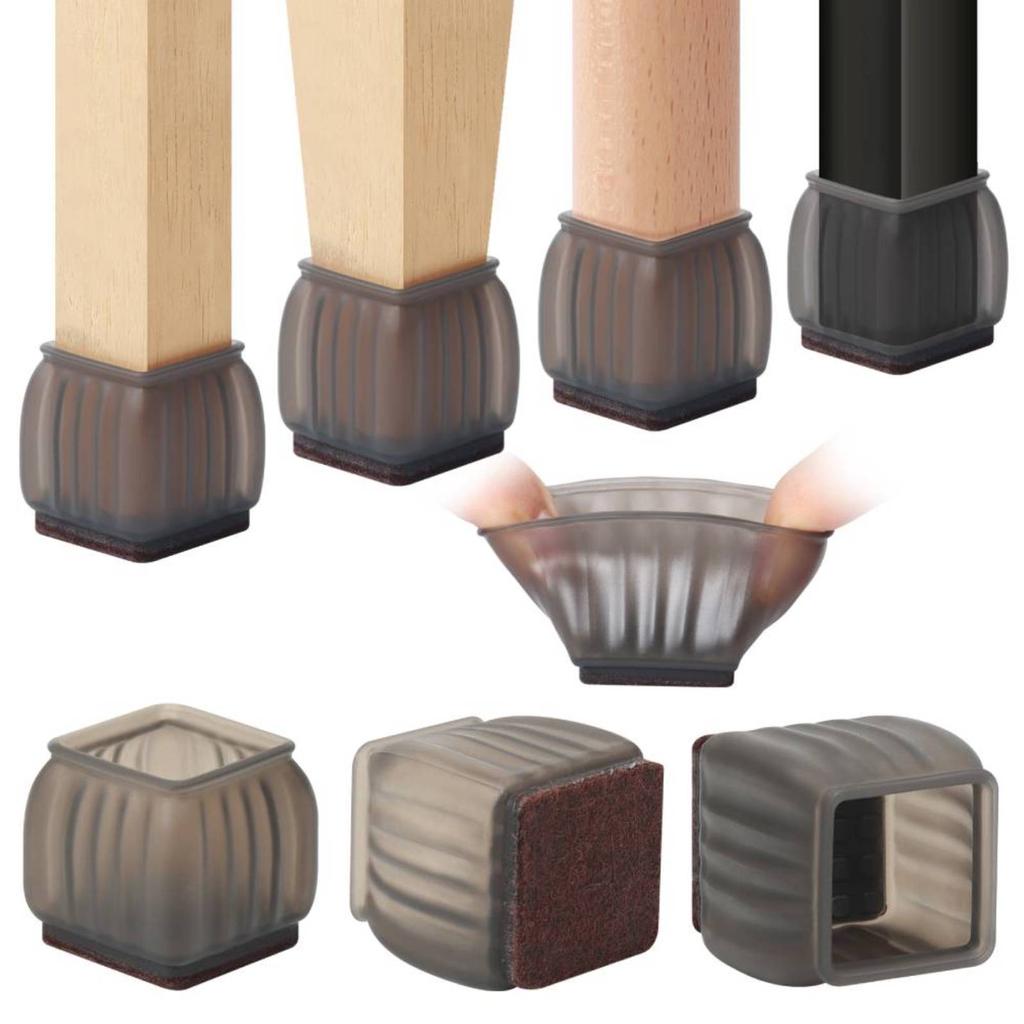 16PCS Chair Leg Cover with Felt Pads Furniture Feet Caps TPE Round Square Anti Slip Table Leg Mat Floor Protectors Socks