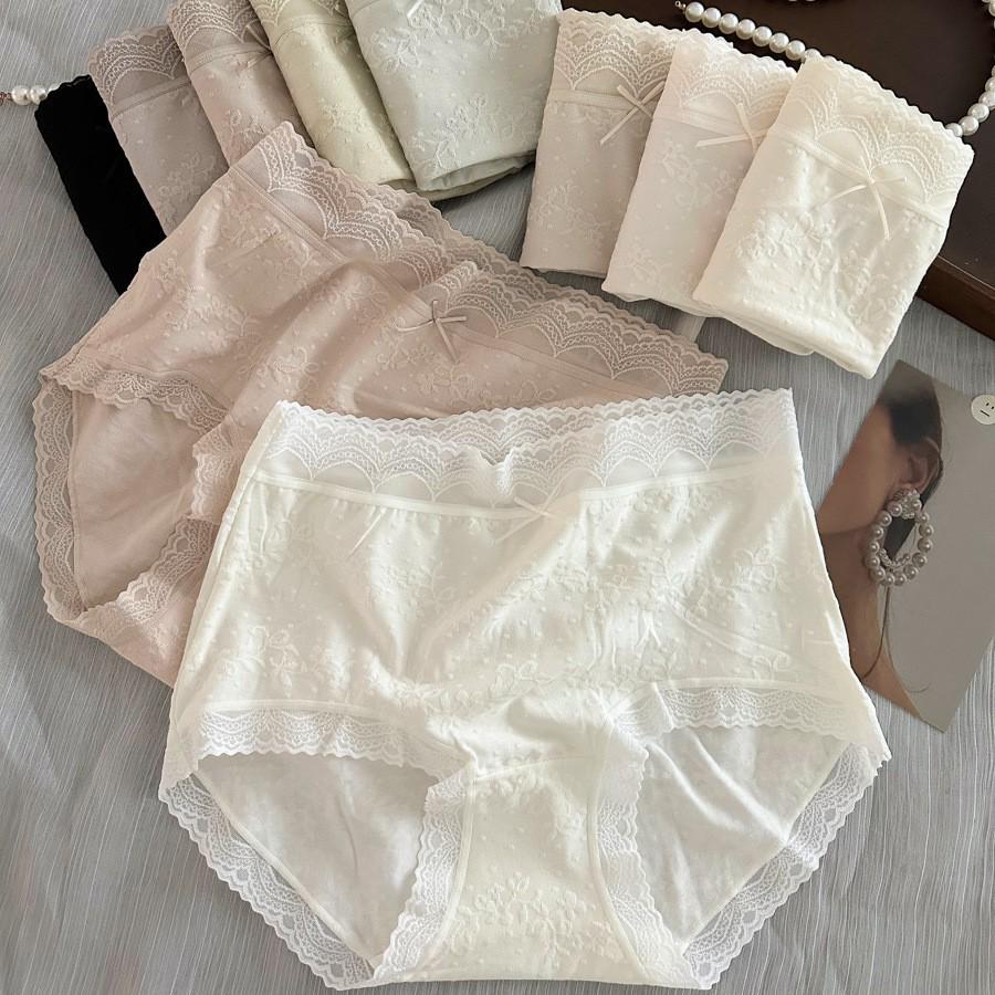 Exquisite Floral French Jacquard Lace-Trim Women's Cotton Panties - Skin-Friendly, Sexy, Hip-Wrapping