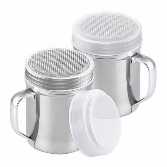 Pulverstreuer aus Edelstahl, feines Sieb, Zucker-Zimt-Spender mit Griff und dicht schließendem Deckel, spülmaschinenfest, Mehl-Sieb für Backen, Kaffee & Dessert