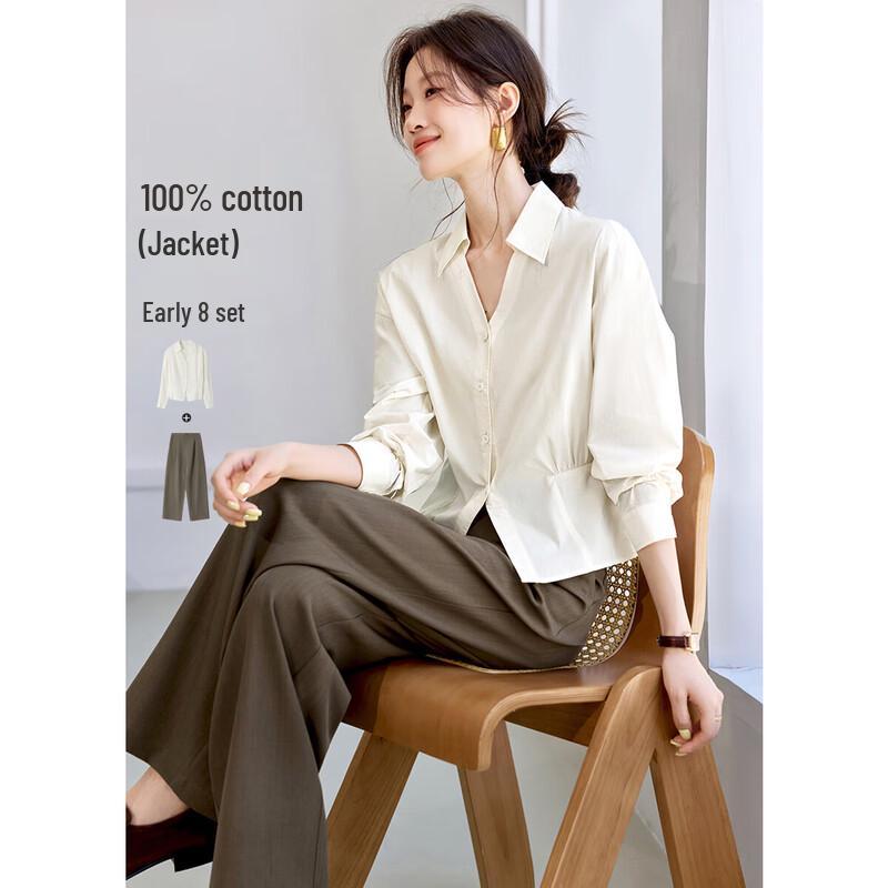 

Minimalist V-Neck Cotton Office Set L
