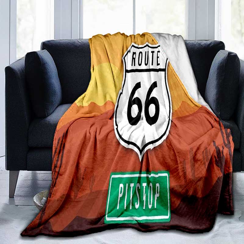1PC Highway 66 Pattern Blanket, All Season Lightweight Home Office Outdoor Nap Multifunctional Blanket