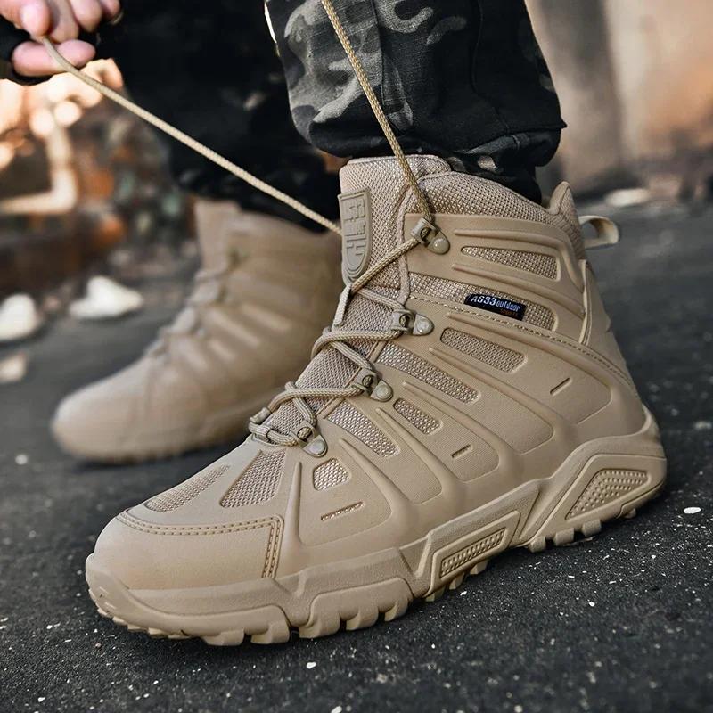 Men Tactical Boots Waterproof Plus Size Brand Breathable Male Ankle Hiking Shoes Unisex Climbing Shoes Anti-Slip Outdoor Casual