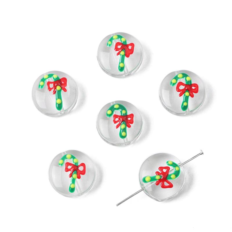 1Pcs 19mm Christmas Series Transparent Coloured Glaze Beads Hand-Painted Drop Oil Flat Round Beads For Jewelry Making DIY Charm Decoration