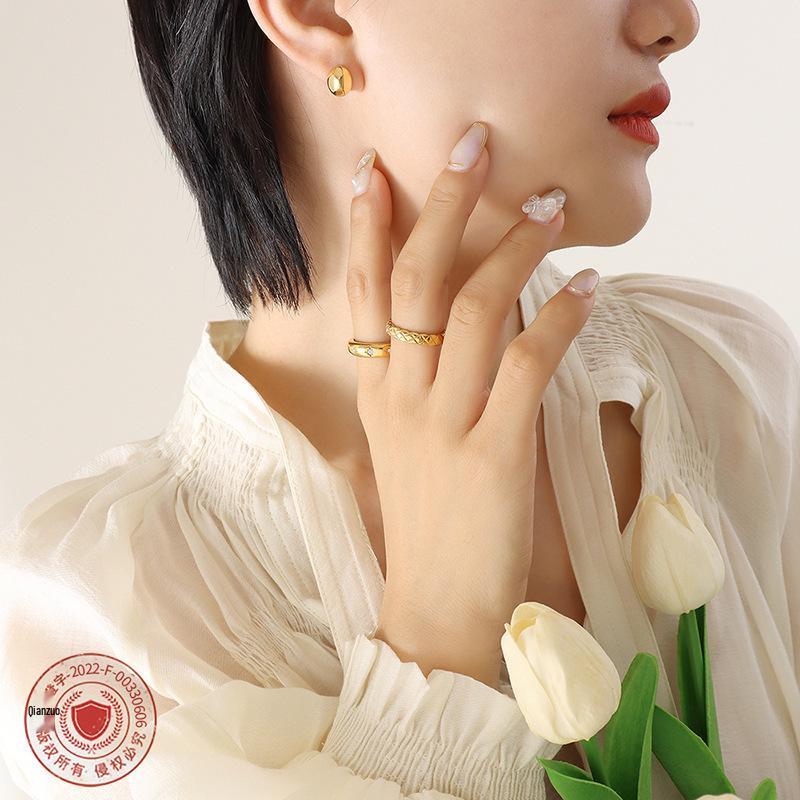 Korean Minimalist 18K Gold Plated Polygonal Stud Earrings in Titanium Steel