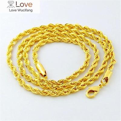 Hip Hop 24K Gold Necklace 3MM Twisted Rope Twist Electroplating Gold Necklace for Men & Women Wedding Jewelry Gifts