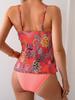 Women's Slimming Printed Tankini Set with Tummy-Covering Sling Top and Solid Triangle Bottoms
