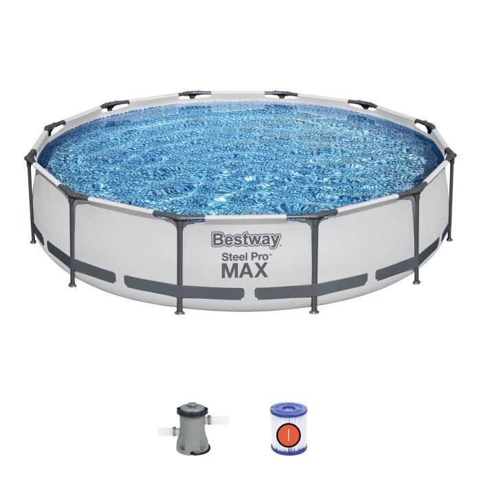 Kit Piscine Hors Sol Tubulaire BESTWAY - Steel Pro Max™ - 366 X 76 Cm - Ronde - (Inclus 1 Pompe De Filtration Et 1 Cartouche)