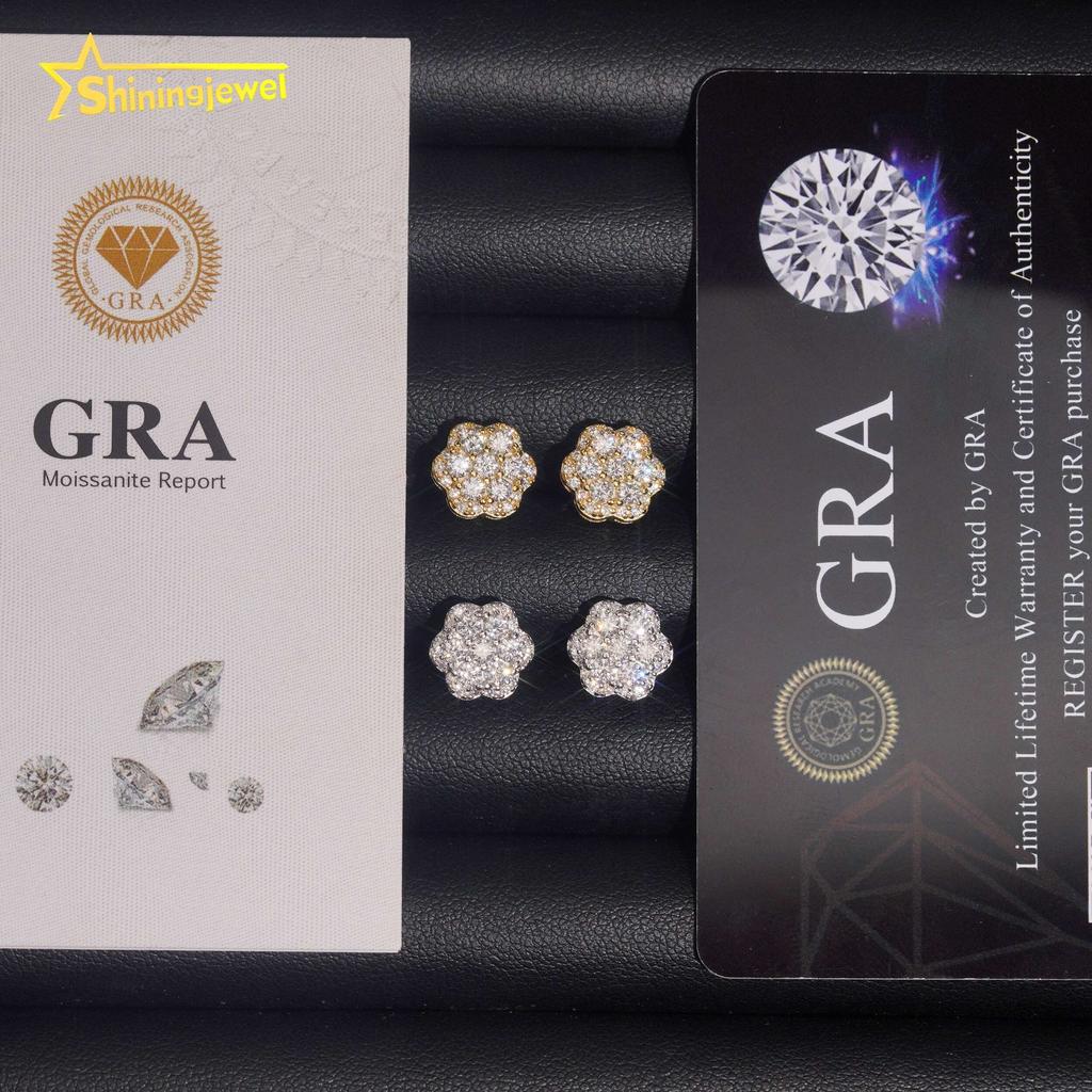 USA Local Stock Pass Diamond Tester Round Diamond 925 Silver Cluster 9.2mm Iced Out VVS Moissanite Jewelry Hip Hop Stud Earrings