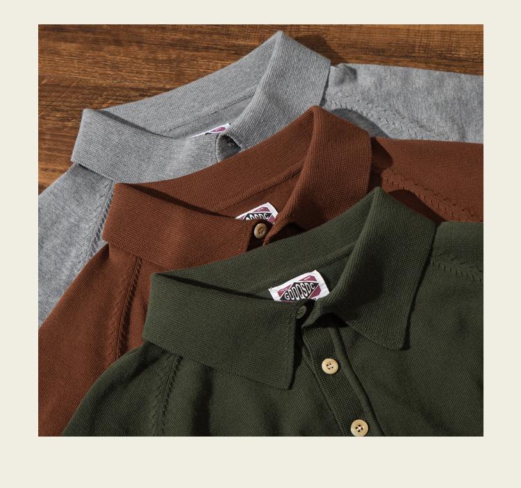 Men's Italian Khaki Knitted Polo Shirt - American Retro Short-Sleeved Cotton Tee for Summer