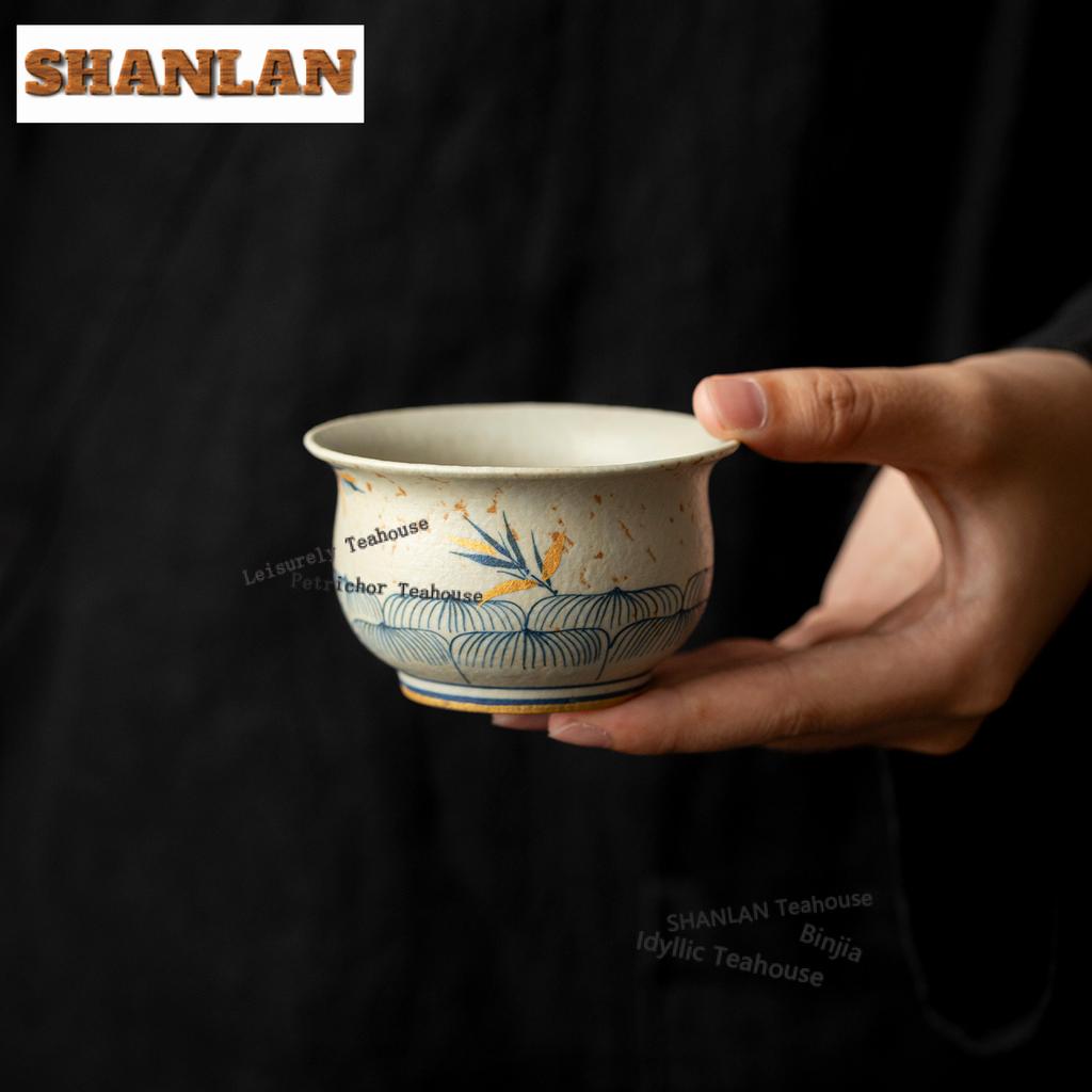 80ml Hand-painted Lotus Bamboo Shadow Teacup Creative Tea Bowl Set of Cups Tea-tasting Fragrance Cup Chazhan Master Cups Cafes
