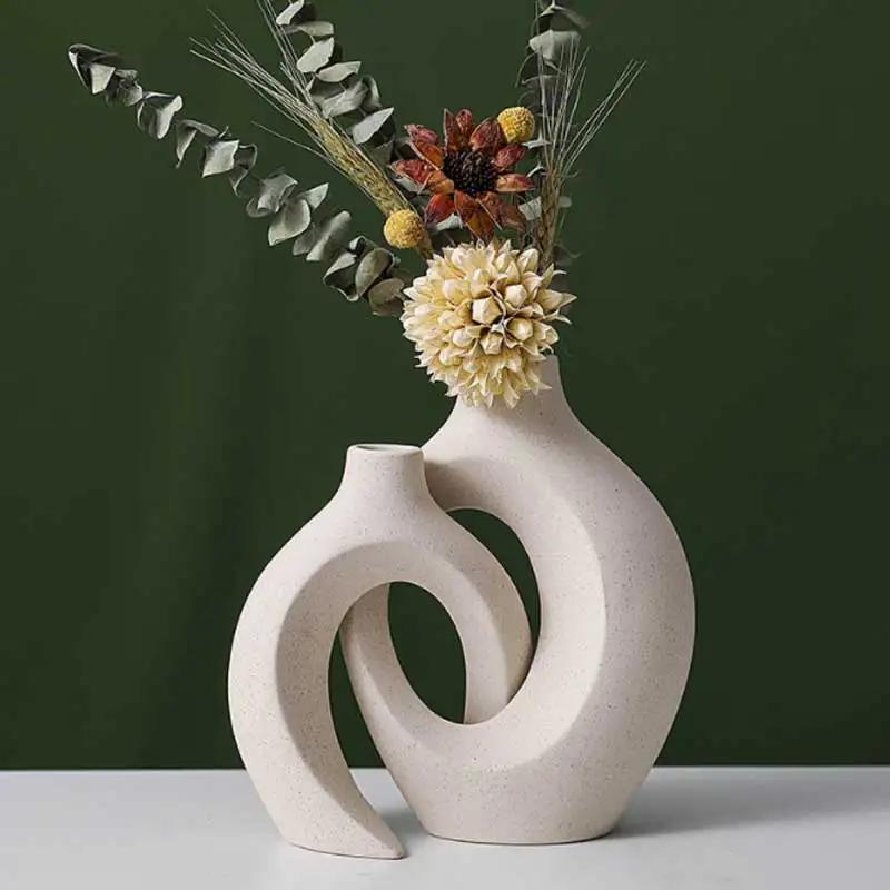 Top Quality Beautiful Plastic Vase Set Creative White Simple Home Decoration Living Room Entryway TV Cabinet Decoration