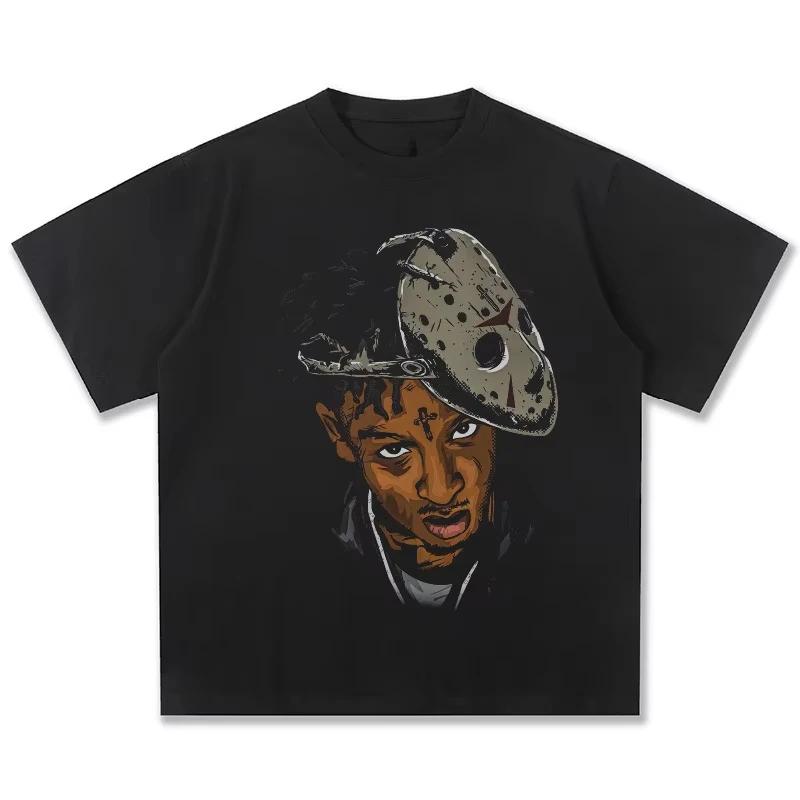 European and American Hip-hop 21 Savage High Street Top Roc Men's T-shirt Women's Short-sleeved Casual Pure Cotton High