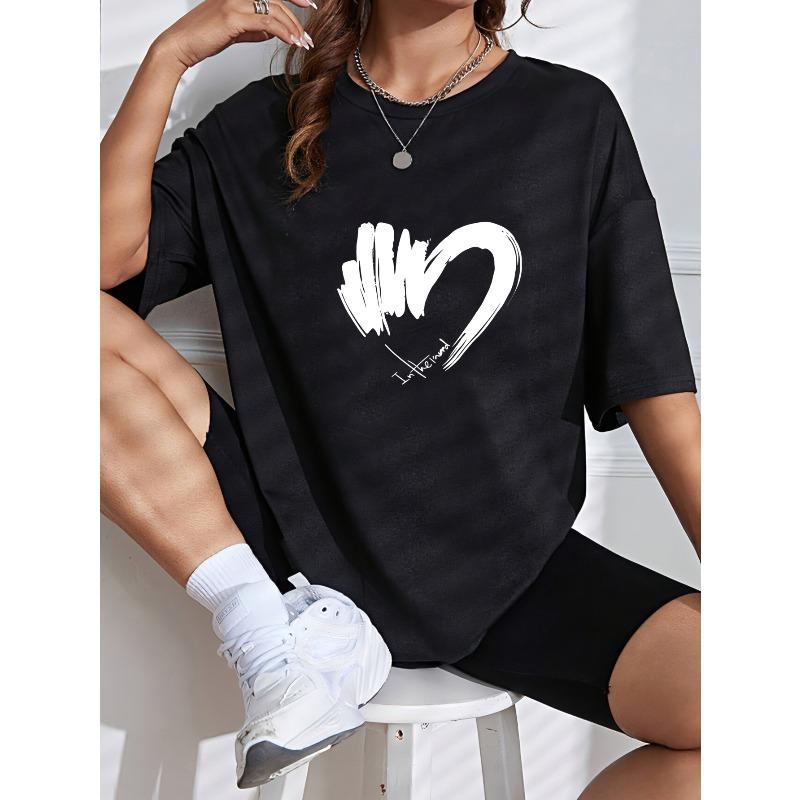 White T Shirt With Heart And Hand Print For Casual Wear