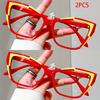 2PCS Elegant cat eye reading glasses for women-fashionable color block design anti-blue light 1.0 to 4.0 strength