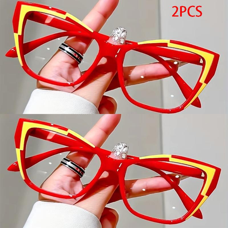 2PCS Elegant Cat Eye Reading Glasses for Women-fashionable Color Block Design Anti-blue Light 1.0 To 4.0 Strength