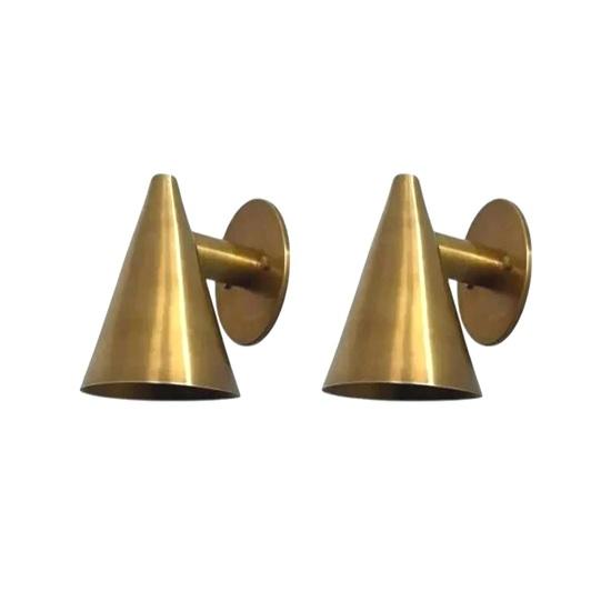 17.78 cm 1950s Mid Century Raw Brass Cone Wall Sconce Italian Hardwired Light Fixture Set of 2 Kitchen Counter, Hallway, Office, Home Decor