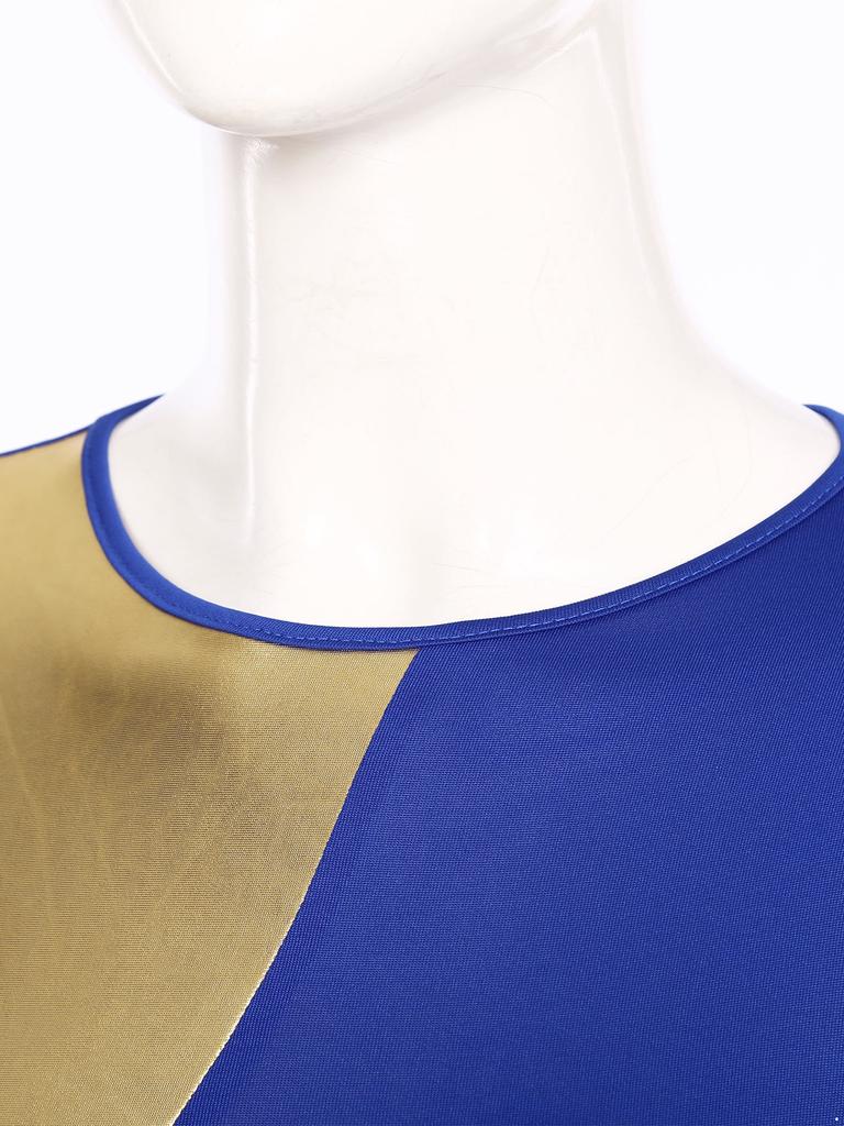 Womens Worship Dance Dress Metallic Color Block Long Sleeve Irregular Hem Liturgical Performance Costume for Church