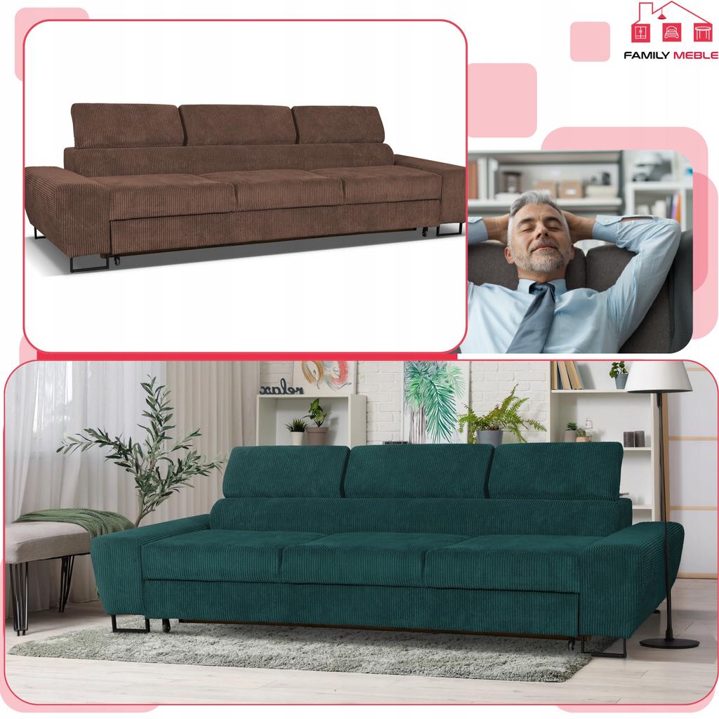 Sofa 3 Seater Sofa Bed with Sofa Bed. Savio Family Furniture Brown Corduroy