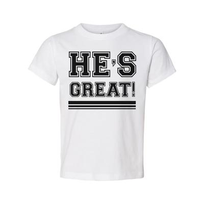 Unisex Christian Graphic T Shirt With Hes Great Exclamation And Bold Stripes Und