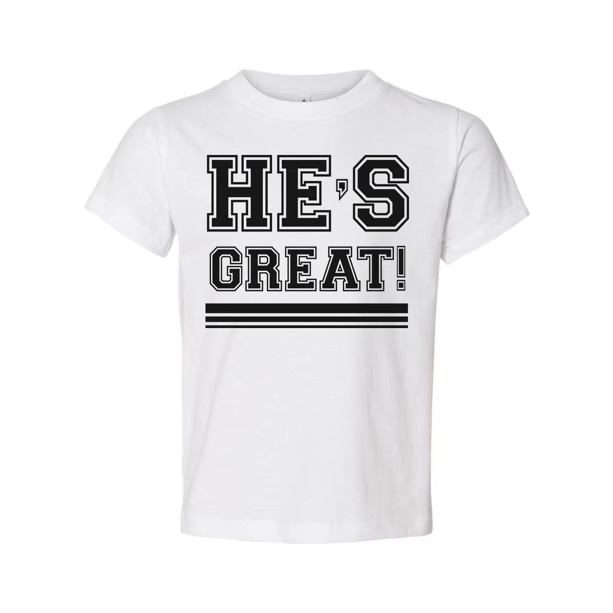 

Unisex Christian Graphic T Shirt With Hes Great Exclamation And Bold Stripes Und S