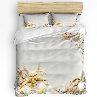 Ensemble de Literie 3 pièces Housse de Couette Taie d'Oreiller Sable de Plage Vagues Étoile de Mer Coquillage Conque Enfants Adulte Housse de Couette Ensemble Lit Double Textile de Maison