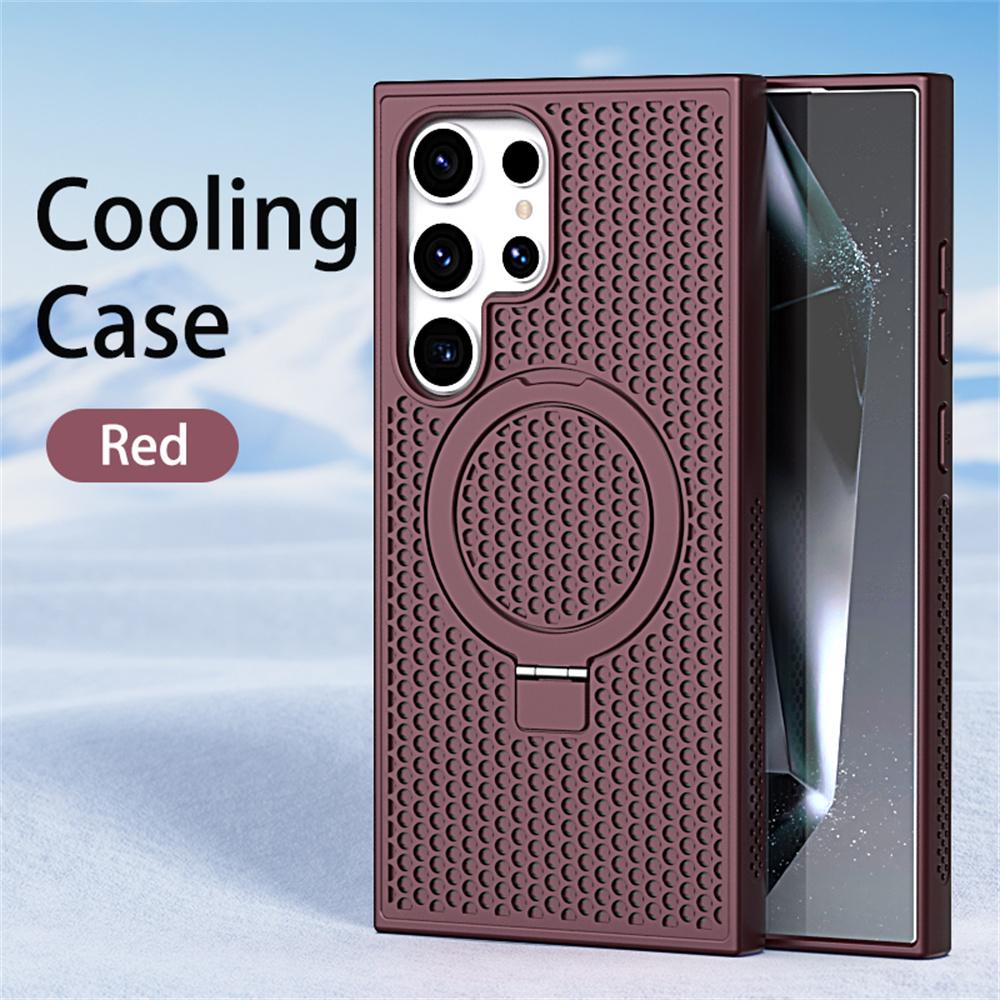 

Heat Dissipation Magnetic Stand Phone Case For Samsung S25 S23 S24 Ultra S22 Plus FE Honeycomb Breathable Protector Cover For Galaxy S22&Case & Holder