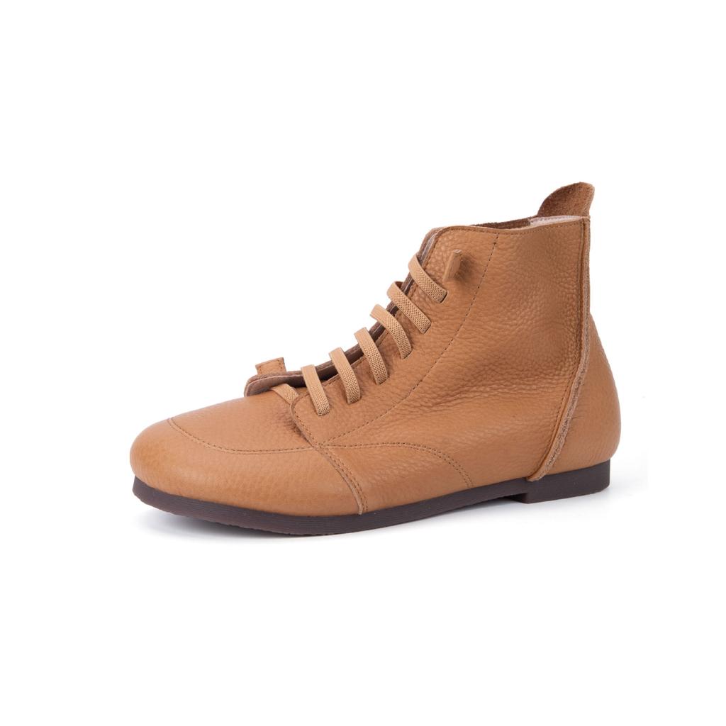Johnature Handmade Genuine Leather Flat Ankle Boots Casual Soft Cowhide Soft Soled Women's Shoes