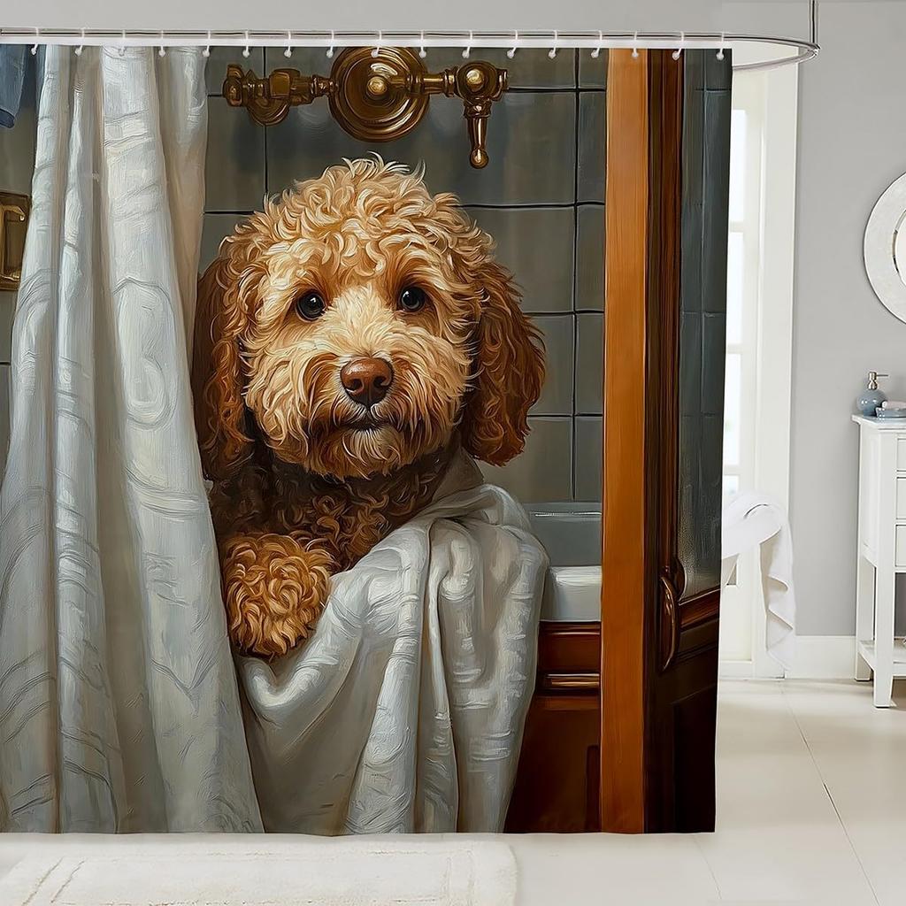 Funny Golden Retriever Shower Curtain for Bathroom Decor Kids Puppy Dog Bath Curtain Boys Girls Dachshund Bathroom Accessories