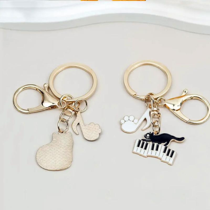 1PC Car Key Chains Creative Cat Keychain Handbag Charm Alloy Guitar for Women Music Note Pendant Keyring Musical Piano