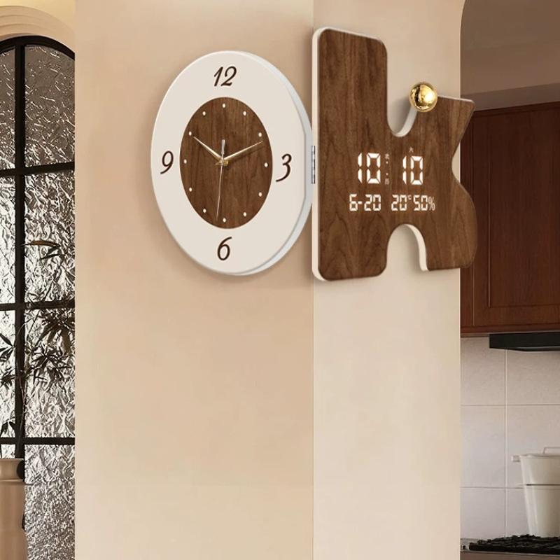 Retro Double Sided Corner Wall Clock Living Room Decor Perpetual Calendar Clock Restaurant Mute Digital Hang Clock Home Decor