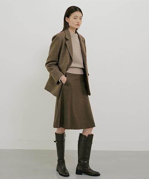 Lingseoul Midi Flared Skirt-Brown