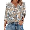 Women V Neck Blouse Loose Fit Casual Three Quarter Sleeve Top with Button Detail Lightweight Printed Shirt for Everyday Wear