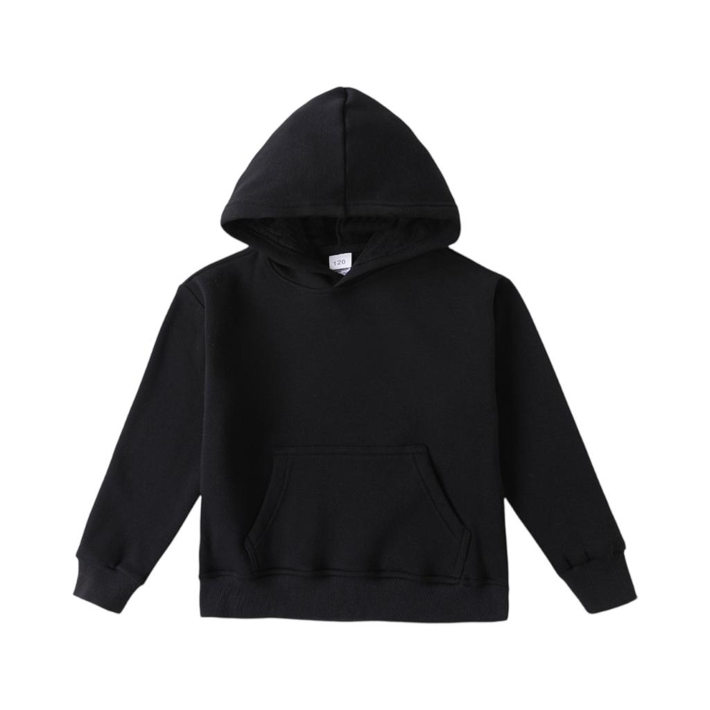 Winter Boy And Girls Solid Color Long Sleeved Hooded Sweatshirt Tops