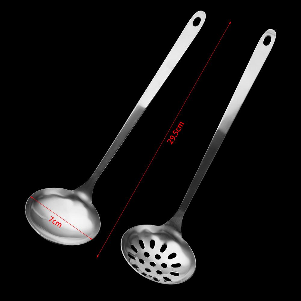 Praktischer Edelstahllöffel mit langem Griff und flachem Boden, Suppenlöffel, Schöpflöffel für Hot Pot, rostfrei, vertieft, Servierlöffel, Sieblöffel, für Brei
