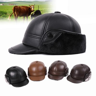 Herren Winter Bomber Hüte Natürliche Echte Leder Kappen Für Männer gorras Pelz Warme Ohrenschützer Hut Anti-kälte Rindsleder leder Kappe