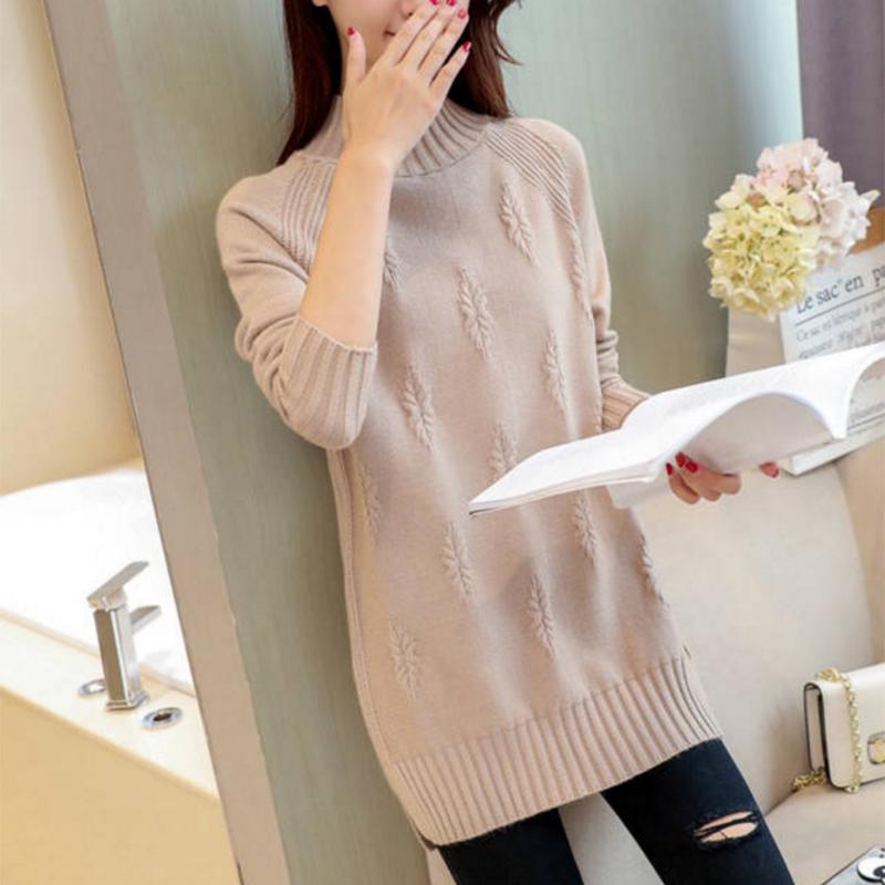 Female Long Section Bottoming Sweater Loose Korean Version of Half High Neck Large Yards Knitted Sweater